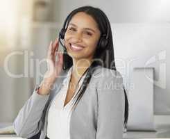 Call center agent, sales consultant and customer service support operator with friendly help, good advice and communication. Portrait of smile woman consulting for crm, helpdesk and contact us agency