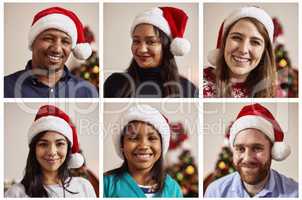 Getting into the festive spirit. Composite shot of a group of people wearing Christmas hats.