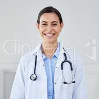 Smile doctor, surgeon and medical therapist working in hospital or clinic for medical insurance, wellness and medicine. Portrait of happy woman, healthcare expert and professional cardiology worker