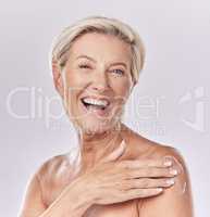 Sunscreen, skincare and body care of senior woman applying cream to skin with a studio portrait. Skin care, clean and hygiene model with anti aging wrinkles or moisturizing product for aging wellness
