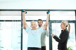 Lets help you move more freely. physiotherapists working with a senior therapist.